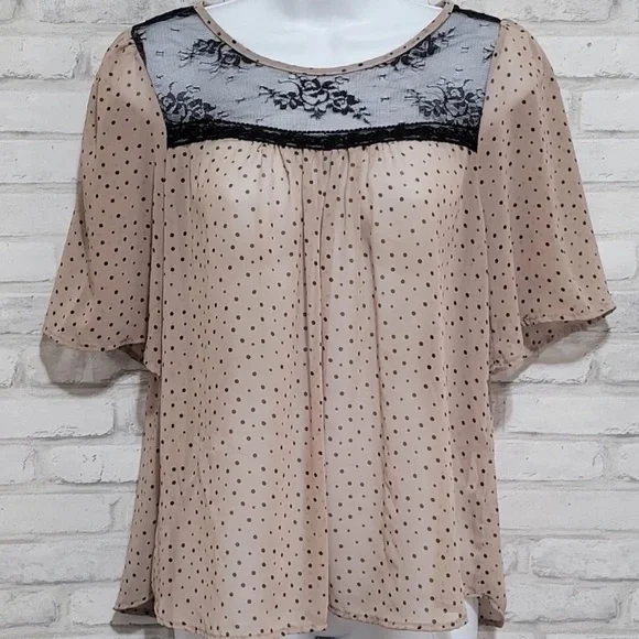 Paper Crane | Lace Panel Polka Dot Sheer Chiffon Blouse - Picture 5 of 7